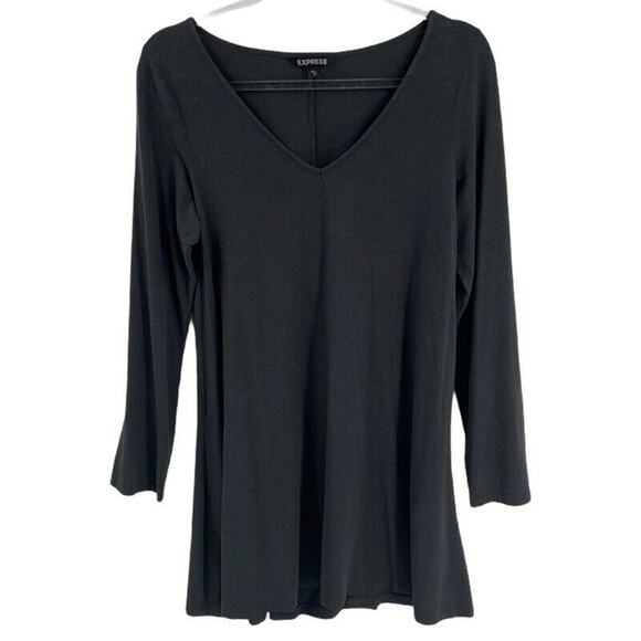 Express Womens Shift Dress Gray Stretch V Neck Long Sleeve Large - Picture 1 of 6